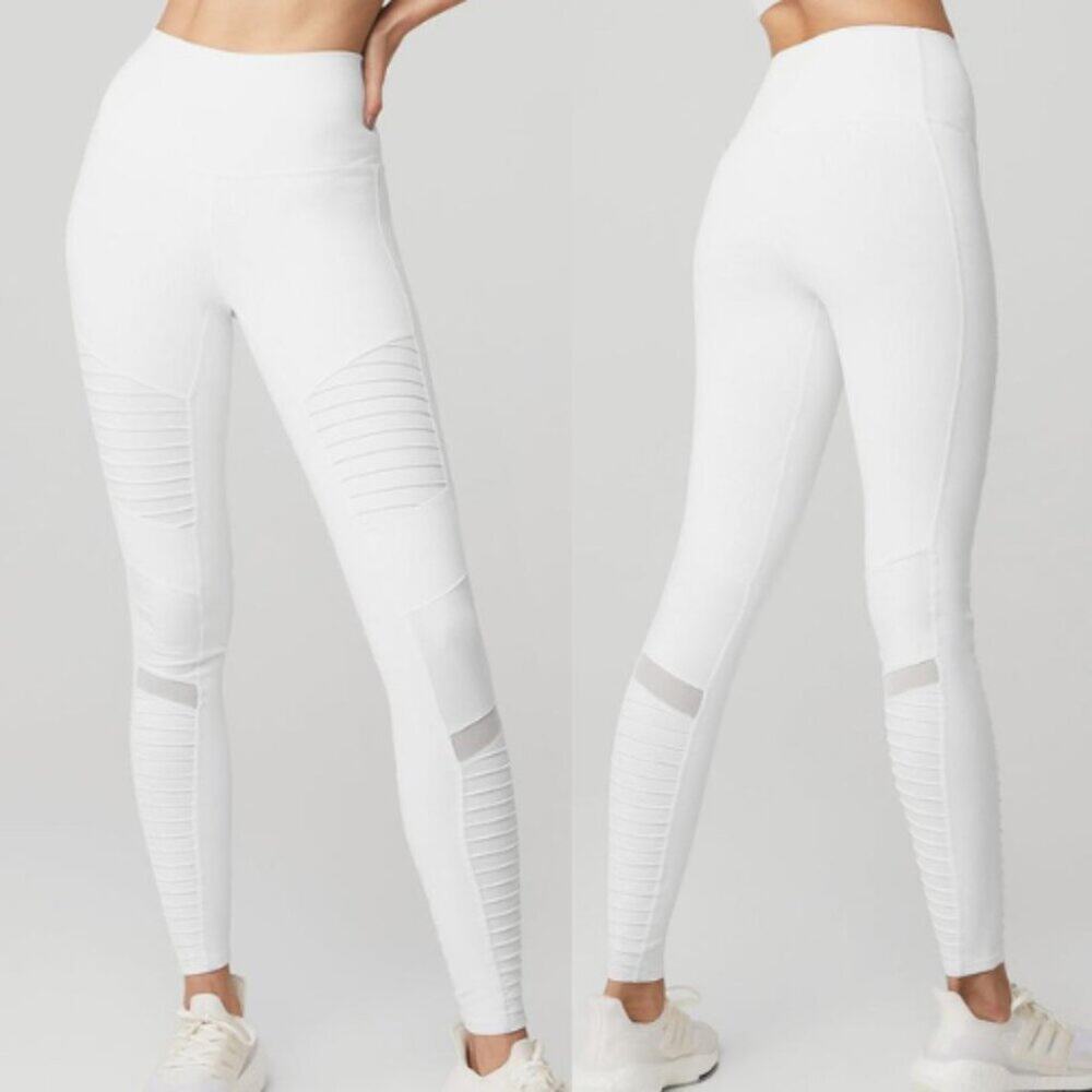 Alo Women's High-Waist Moto Leggings in White/White Glossy Size Medium